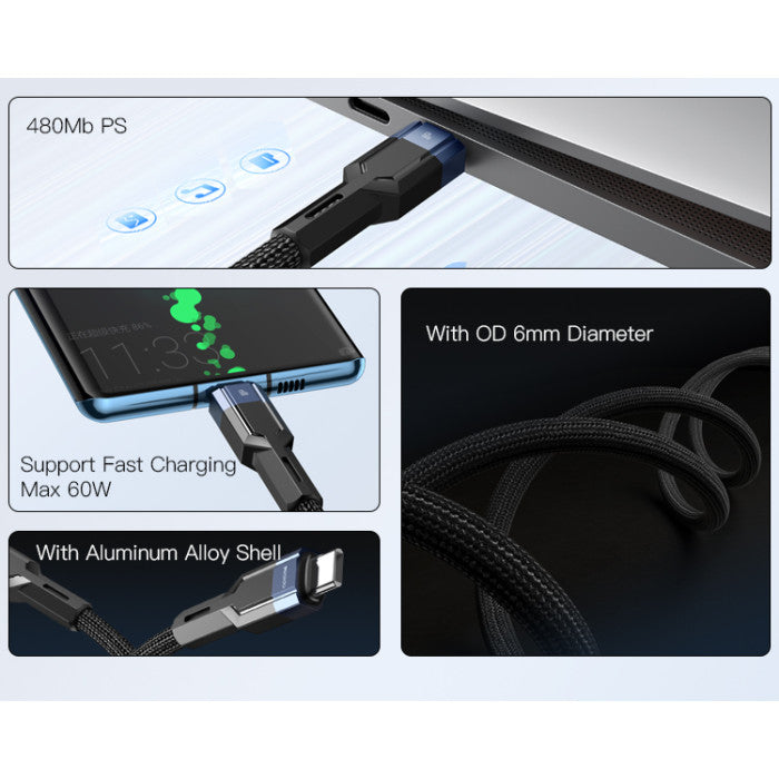 YESIDO-USB-C to USB-C Braided Cable – 120cm