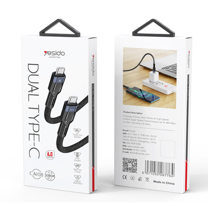 YESIDO-USB-C to USB-C Braided Cable – 120cm