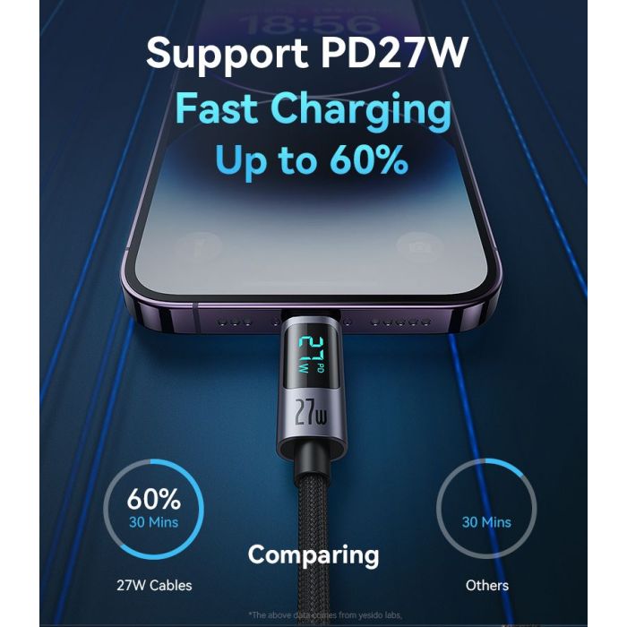 YESIDO- 27W USB-C to Lightning Braided Cable – 120cm