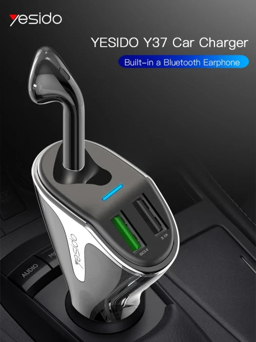 YESIDO-CAR CHARGER 2USB PORT WITH BLUETOOTH HEAD
