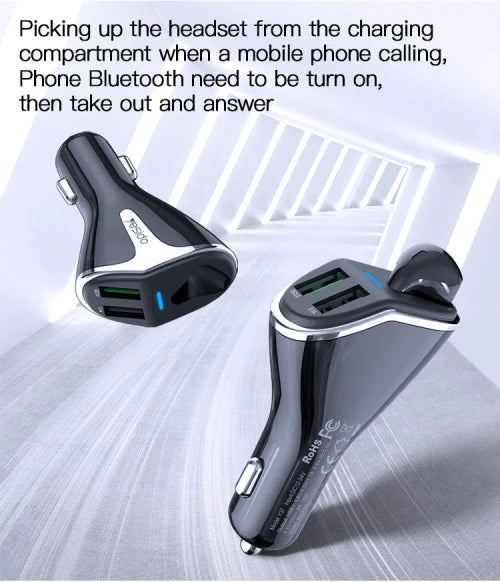 YESIDO-CAR CHARGER 2USB PORT WITH BLUETOOTH HEAD