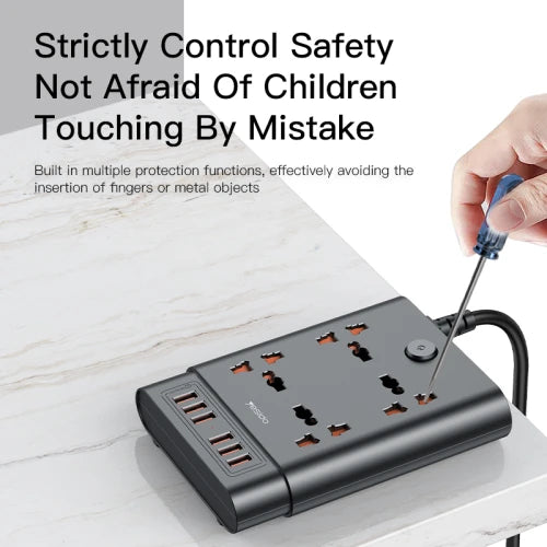 YESIDO-Power Extension 2650W, 4 Sockets, 6 USB Ports