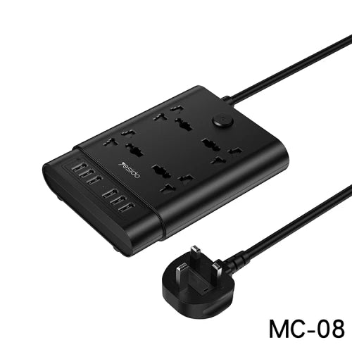 YESIDO-Power Extension 2650W, 4 Sockets, 6 USB Ports