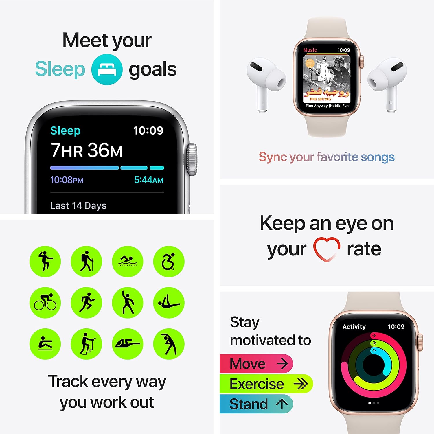 Apple Watch SE GPS + Cellular, 44mm Gold Aluminium Case with Starlight Sport Band - Regular