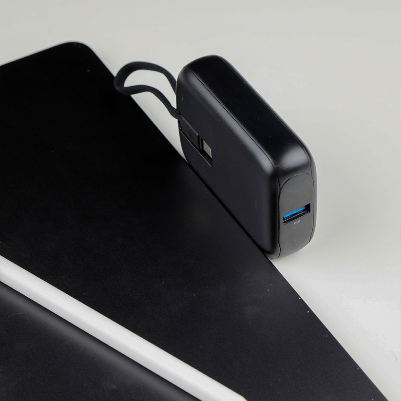 LZEL PrimeBrio Neo 10K Mini Power Bank 22.5W – 10000mAh with Detachable USB-C Cable - Black