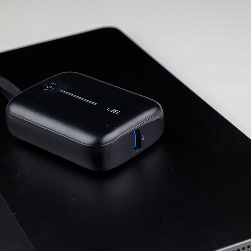 LZEL PrimeBrio Neo 10K Mini Power Bank 22.5W – 10000mAh with Detachable USB-C Cable - Black