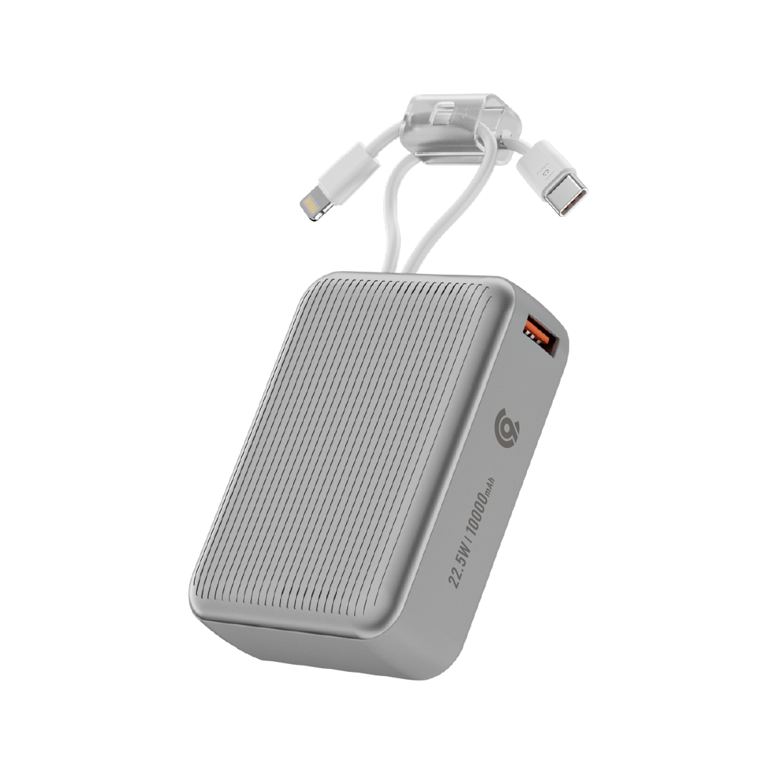 90 Percent Primcore Neo 22.5W Dual Built-In Cables Power Bank Powerdelivery | Qc 3.0 | Usb-C & Usb-A, And With Lightning | Silver