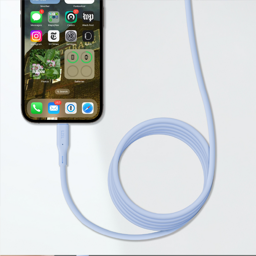 LZEL Celeris Silox CXL Soft Silicone USB-A to Lightning Cable, 480Mbps, 15W Max, 2m - Blue