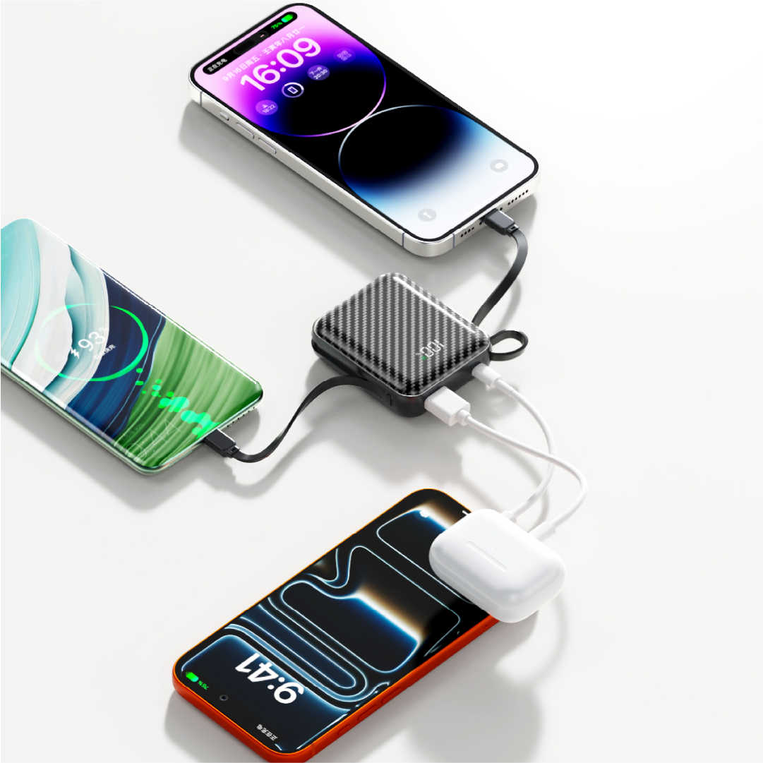 Asli Global Chargeflux Mini Super Fast Charge Powerbank With Built-In Type-C & Lightning Cable | Black