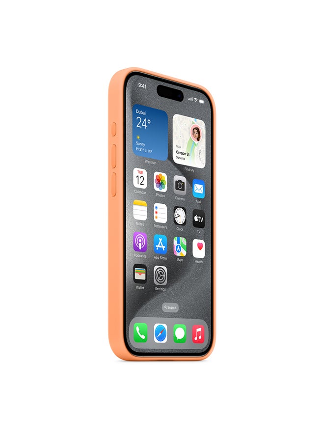 APPLE-iPhone 15 Pro Back Cover Silicone MagSafe Soft Logo - Orange Sorbet