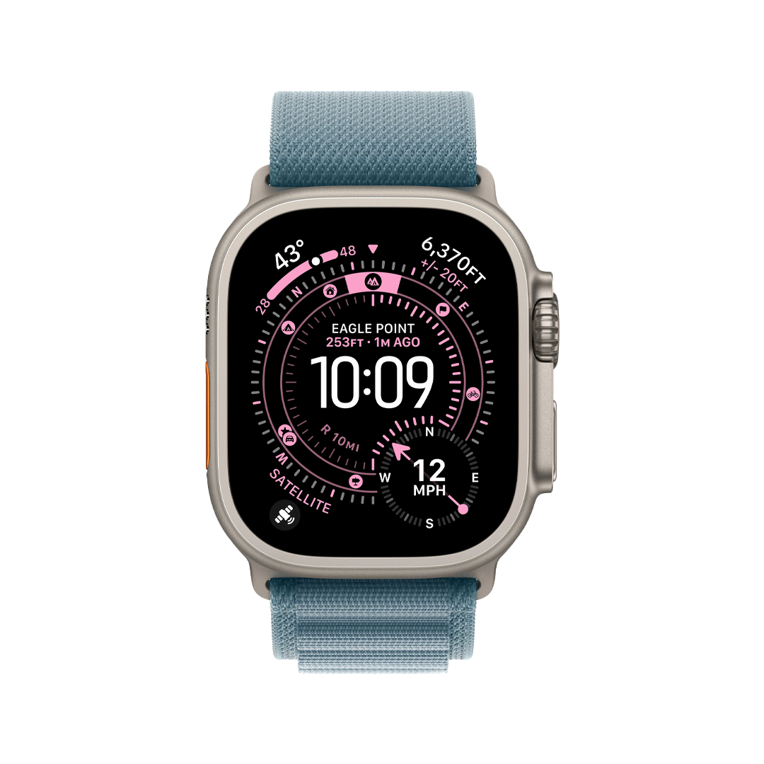 Apple Watch Ultra 3 (2025) GPS + Cellular, 49mm Natural Titanium Case with Light Blue Alpine Loop – M