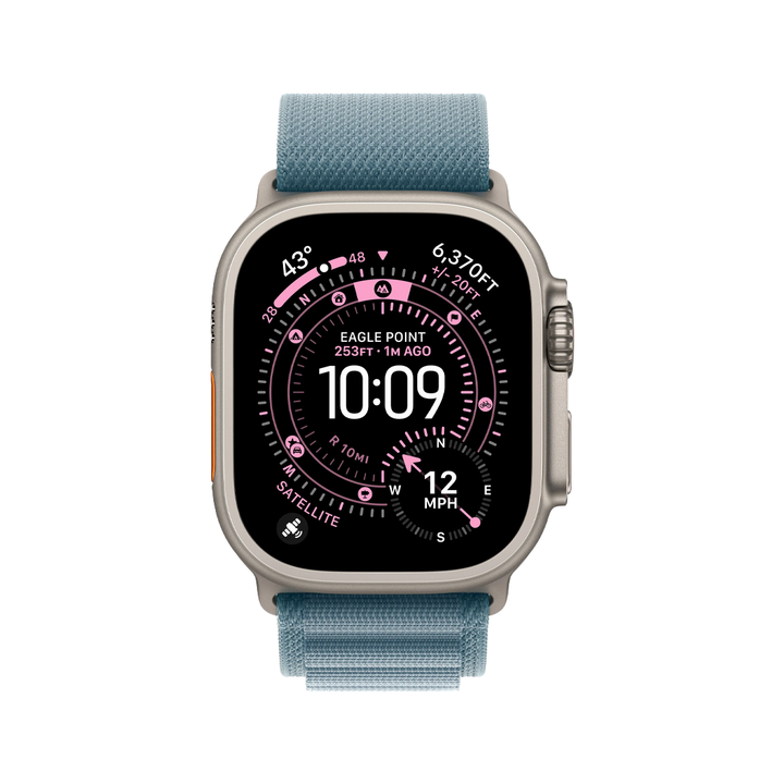 Apple Watch Ultra 3 (2025) GPS + Cellular, 49mm Natural Titanium Case with Light Blue Alpine Loop – M