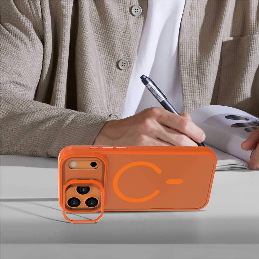 LZEL Magcamstand Soft Oil-coating Case With Adjutable Camera Stand Case For IPhone 17 Pro - Orange