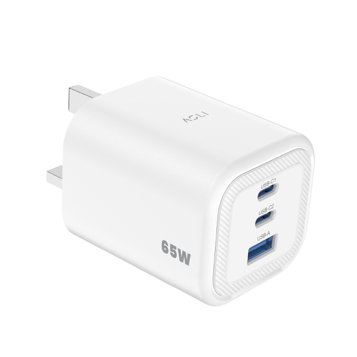 Asli  Global Maxcharge 65 Gan 3-Port Usb-A & Dual Usb-C Fast Charger - White