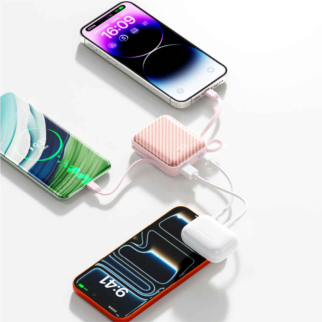 Asli Global Chargeflux Mini Super Fast Charge Powerbank With Built-In Type-C & Lightning Cable | Pink