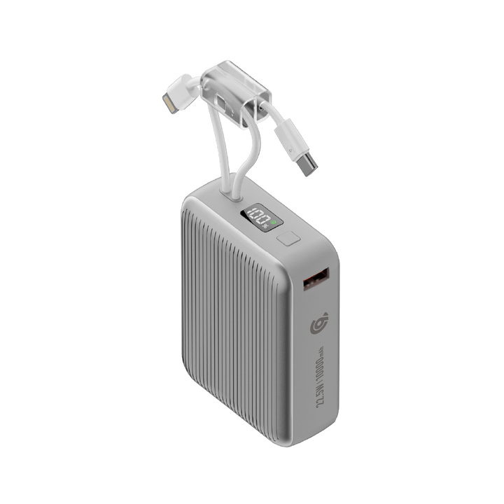90 Percent Primcore Neo 22.5W Dual Built-In Cables Power Bank Powerdelivery | Qc 3.0 | Usb-C & Usb-A, And With Lightning | Silver