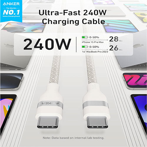 Anker USB-C to USB-C Cable 3ft 240W - White