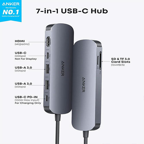 Anker Nano USB-C Hub (7-in-1, 4K HDMI) Gray