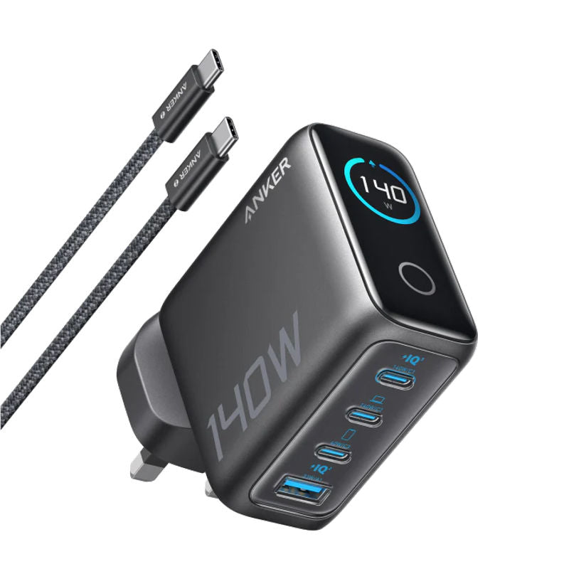 Anker 140W 4-Port PD 3.1 GaN Charger with USB-C Cable – Smart Display Fast Charger