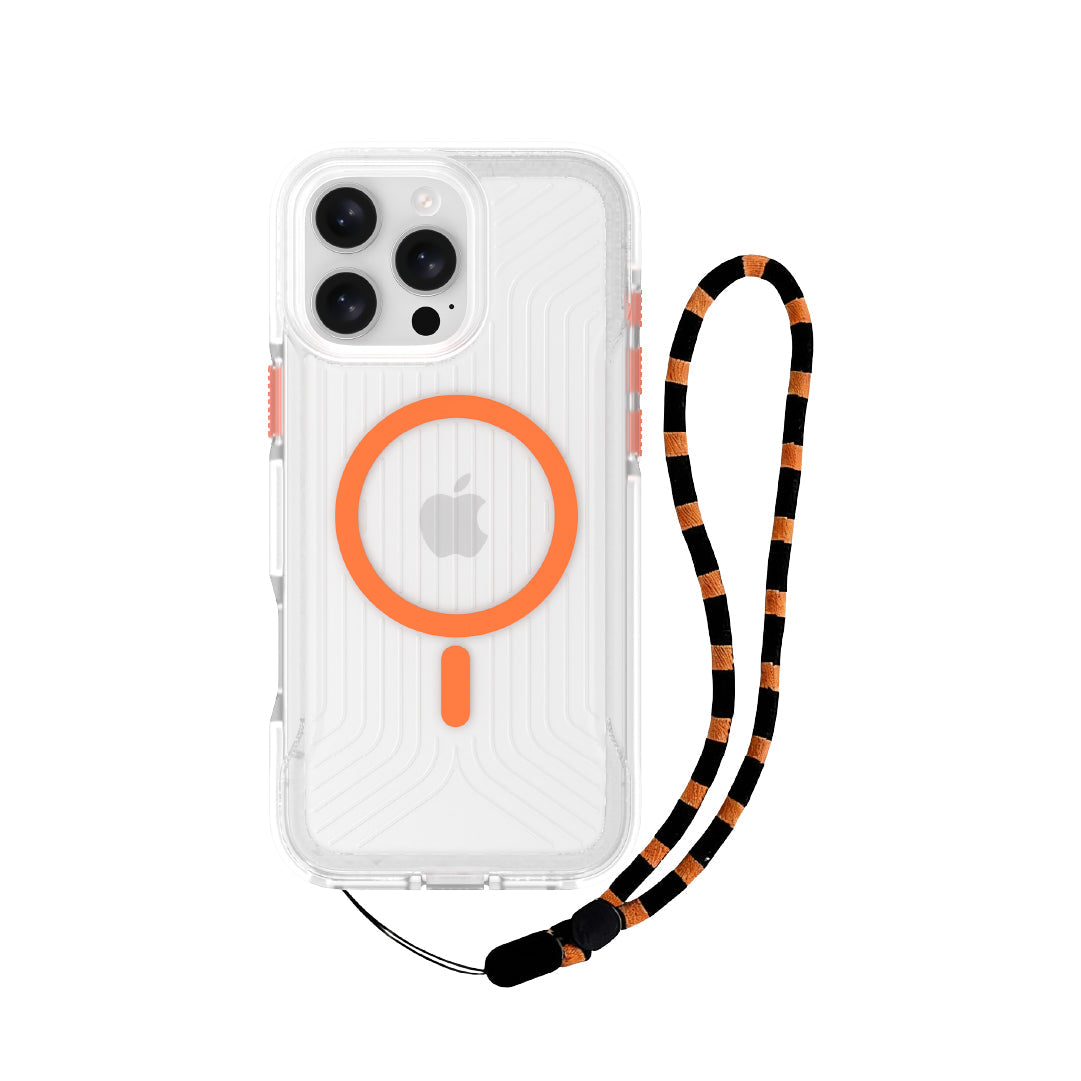 Asli Global LanyardMag MagSafe Case for iPhone 16 Pro Max – Built-In Lanyard | Clear/Orange