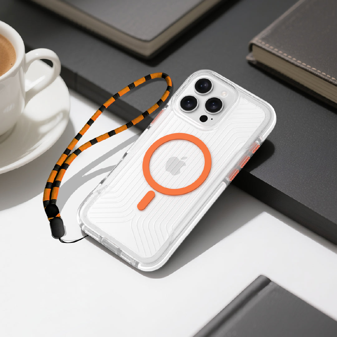 Asli Global LanyardMag MagSafe Case for iPhone 16 Pro Max – Built-In Lanyard | Clear/Orange