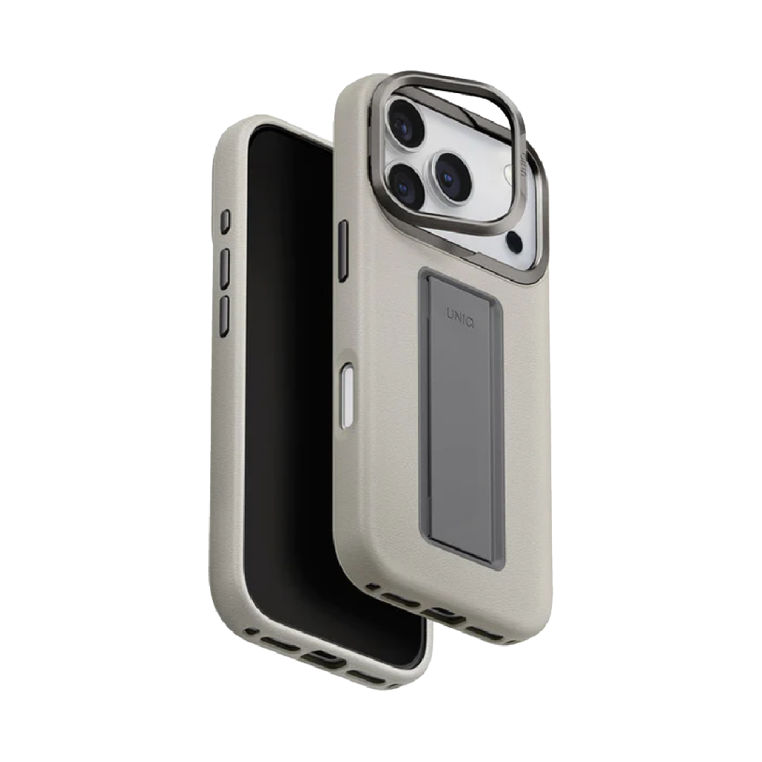 UNIQ Hybrid Heldro Pro MagClick Case with Camera Stand for iPhone 17 Pro | Clay