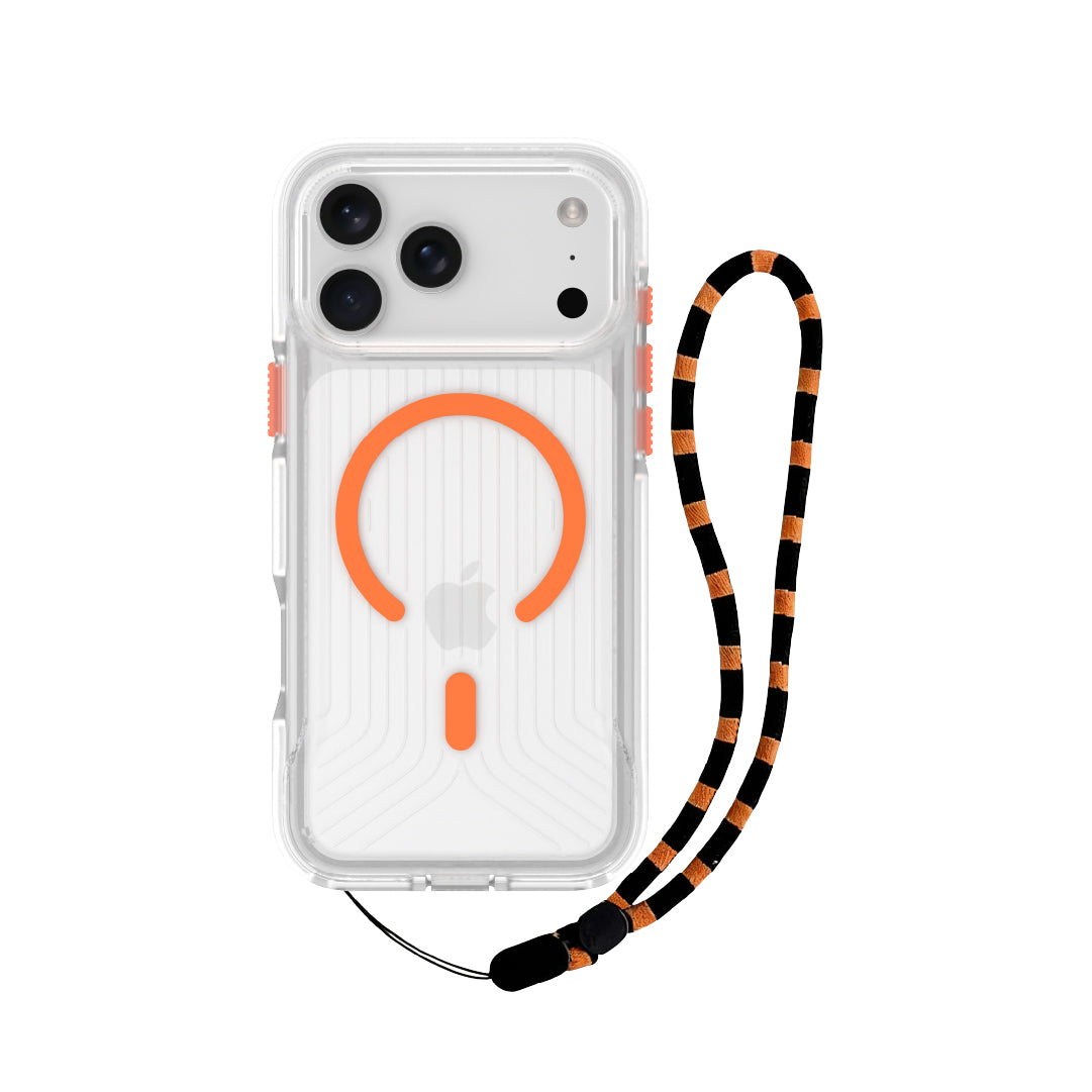 Asli Global LanyardMag MagSafe Case for iPhone 17 Pro – Built-In Lanyard | Clear/Orange