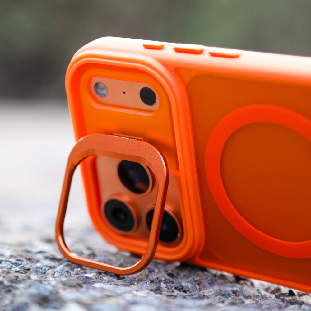 LZEL Magcamstand Soft Oil-coating Case With Adjutable Camera Stand Case For IPhone 17 Pro -Orange