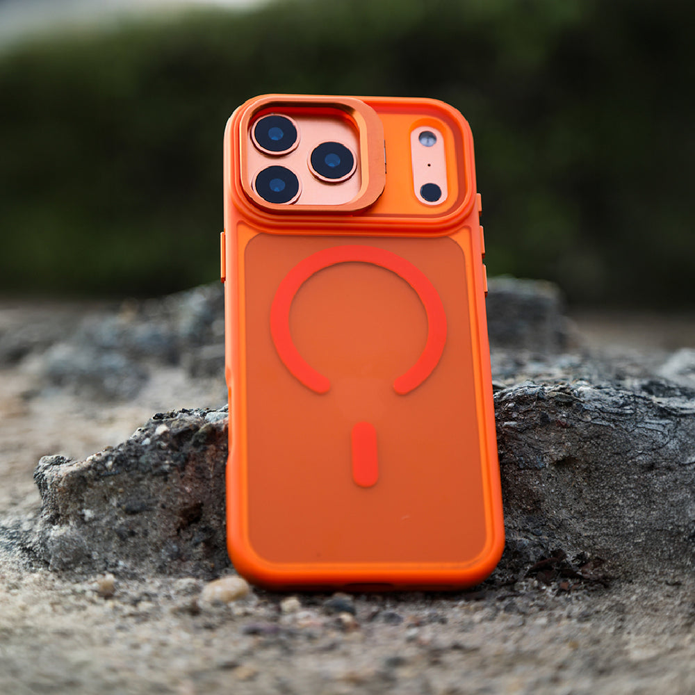 LZEL Magcamstand Soft Oil-coating Case With Adjutable Camera Stand Case For IPhone 17 Pro -Orange