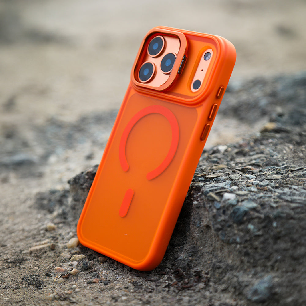 LZEL Magcamstand Soft Oil-coating Case With Adjutable Camera Stand Case For IPhone 17 Pro -Orange