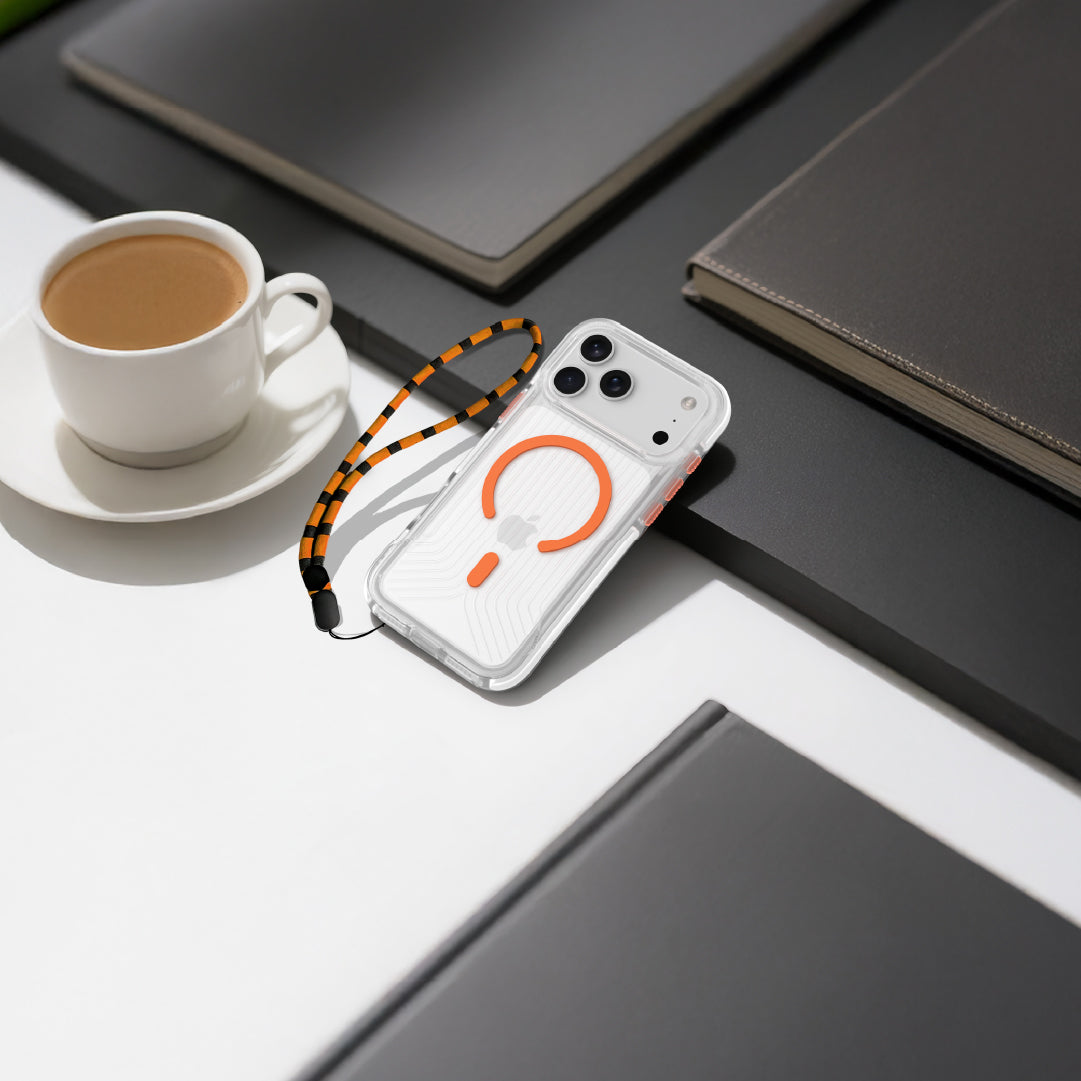 Asli Global LanyardMag MagSafe Case for iPhone 17 Pro – Built-In Lanyard | Clear/Orange