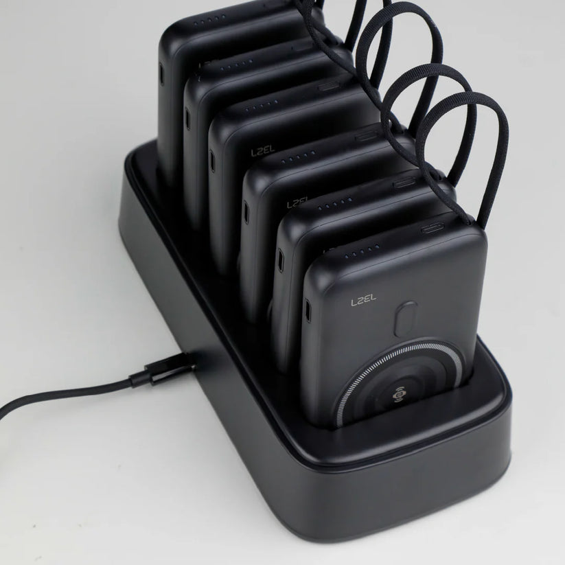 LZEL PentaEnergia Station - 5X 10,000mAh Wireless Power Bank & Charging Dock with Built-in Cable - Black