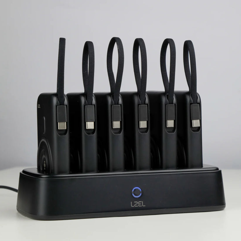 LZEL PentaEnergia Station - 5X 10,000mAh Wireless Power Bank & Charging Dock with Built-in Cable - Black