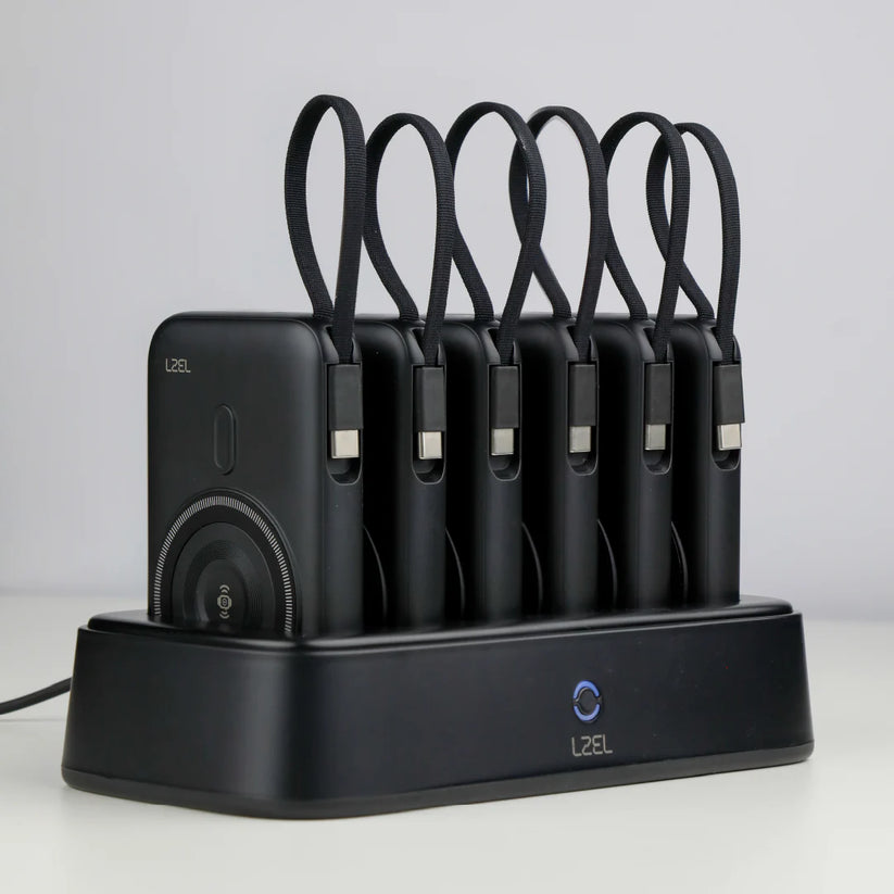LZEL PentaEnergia Station - 5X 10,000mAh Wireless Power Bank & Charging Dock with Built-in Cable - Black