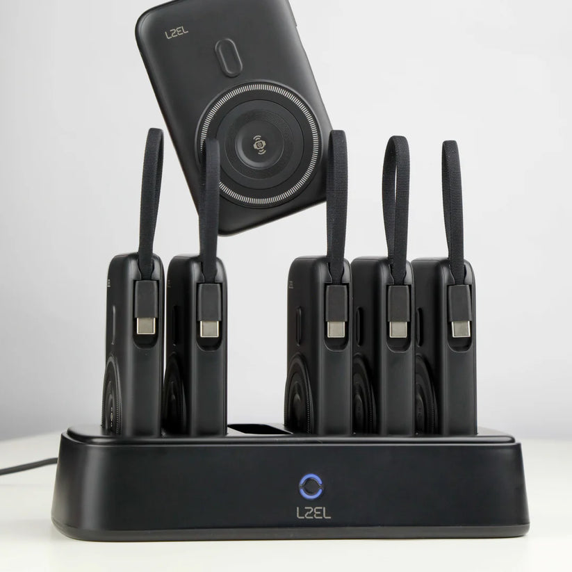 LZEL PentaEnergia Station - 5X 10,000mAh Wireless Power Bank & Charging Dock with Built-in Cable - Black