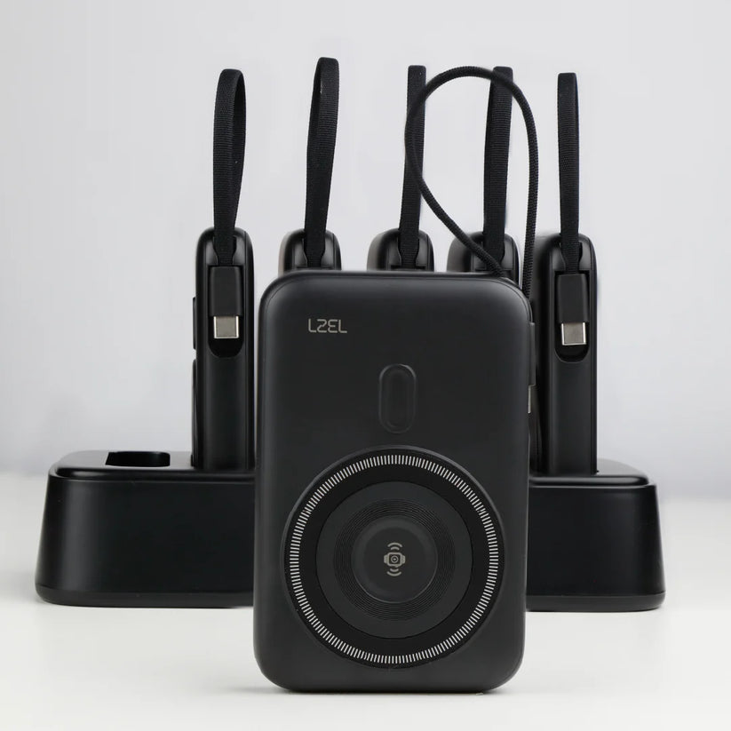 LZEL PentaEnergia Station - 5X 10,000mAh Wireless Power Bank & Charging Dock with Built-in Cable - Black