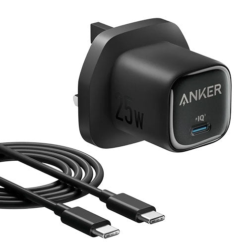 Anker Charger (25W, Compact) with USB-C cable - Black
