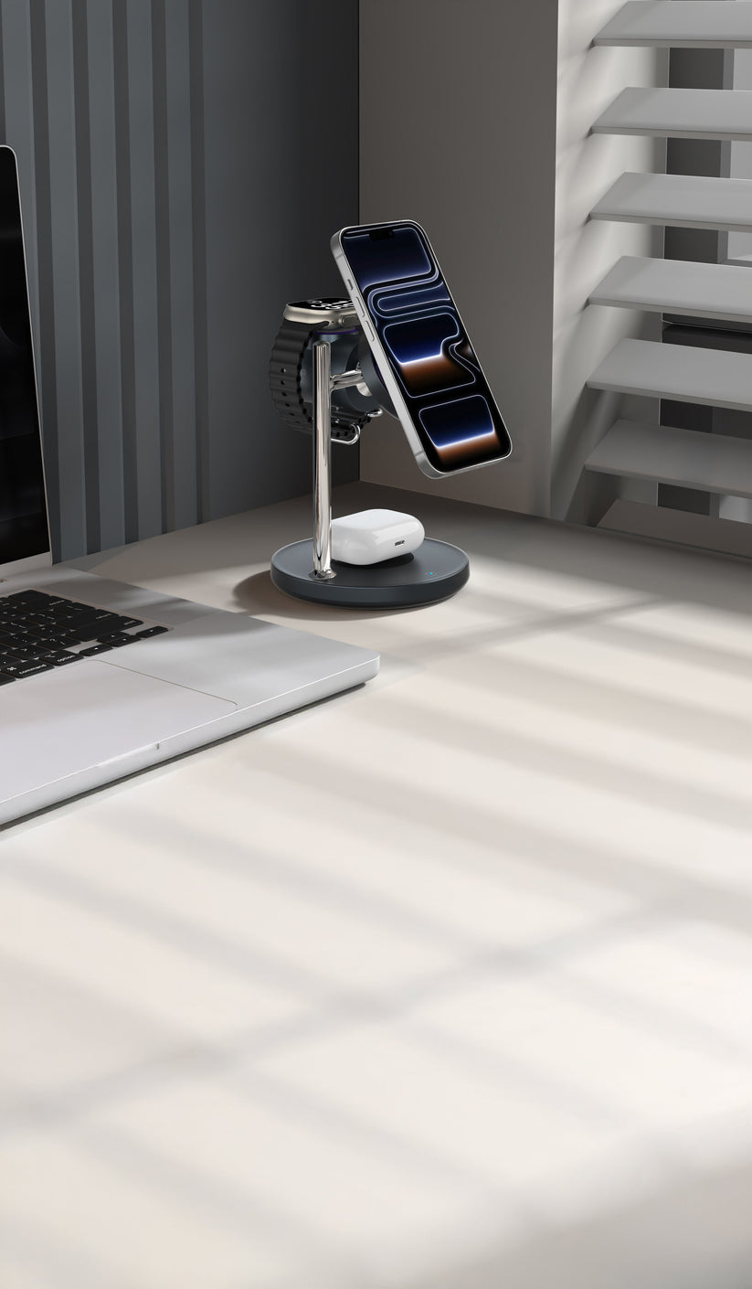 LZEL FlexDock Series 3-in-1 Magnetic Desktop Wireless Charger - Black