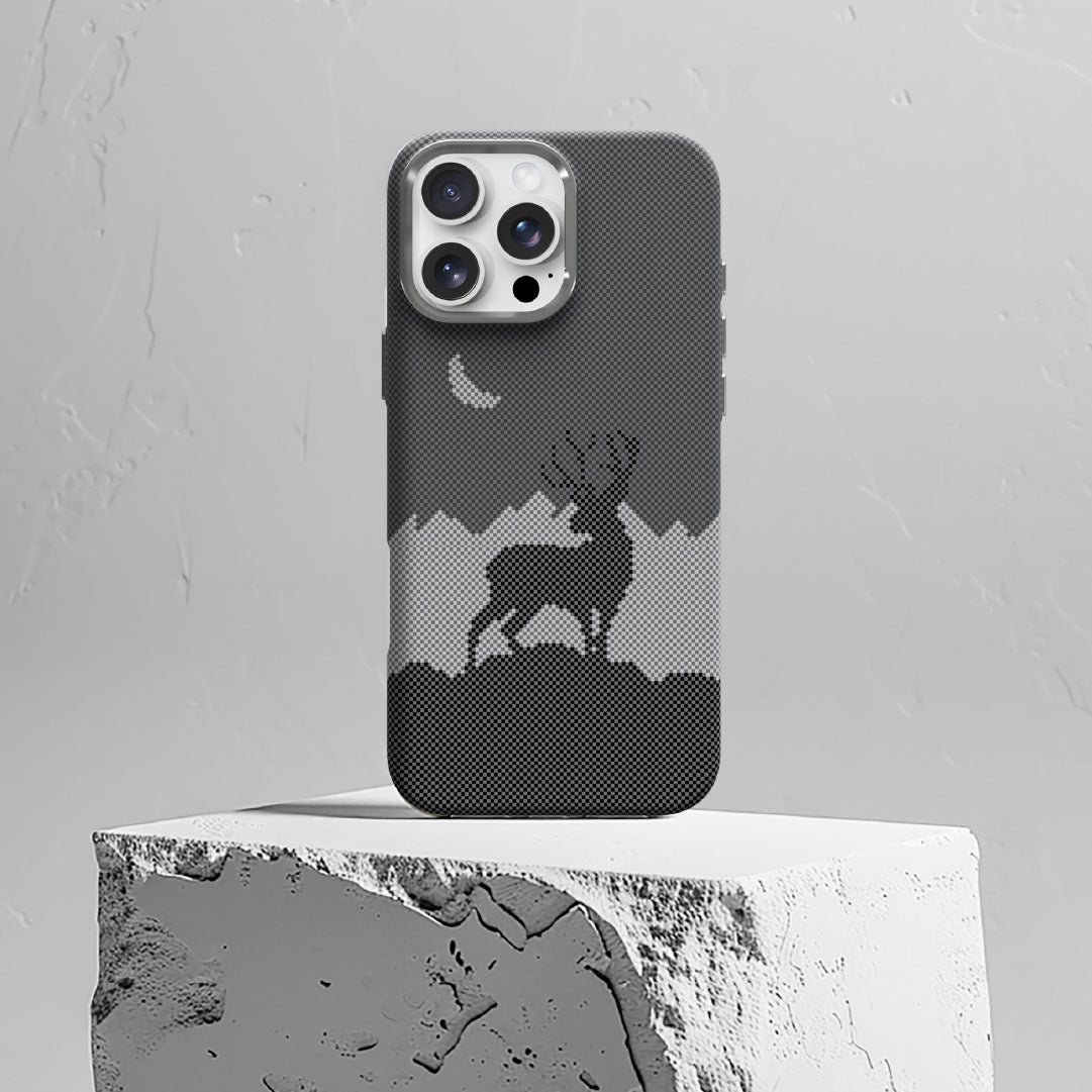 LZEL MagCarbon Deer Cover for iPhone 16 Pro - Black Deer