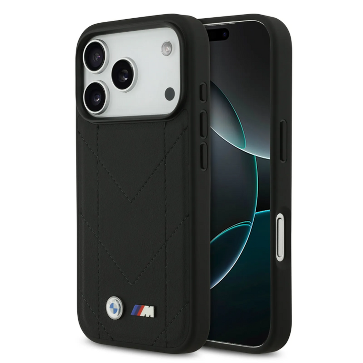 BMW, MagSafe PU Quilted Leather Case with Metal Logos, iPhone 17 Pro