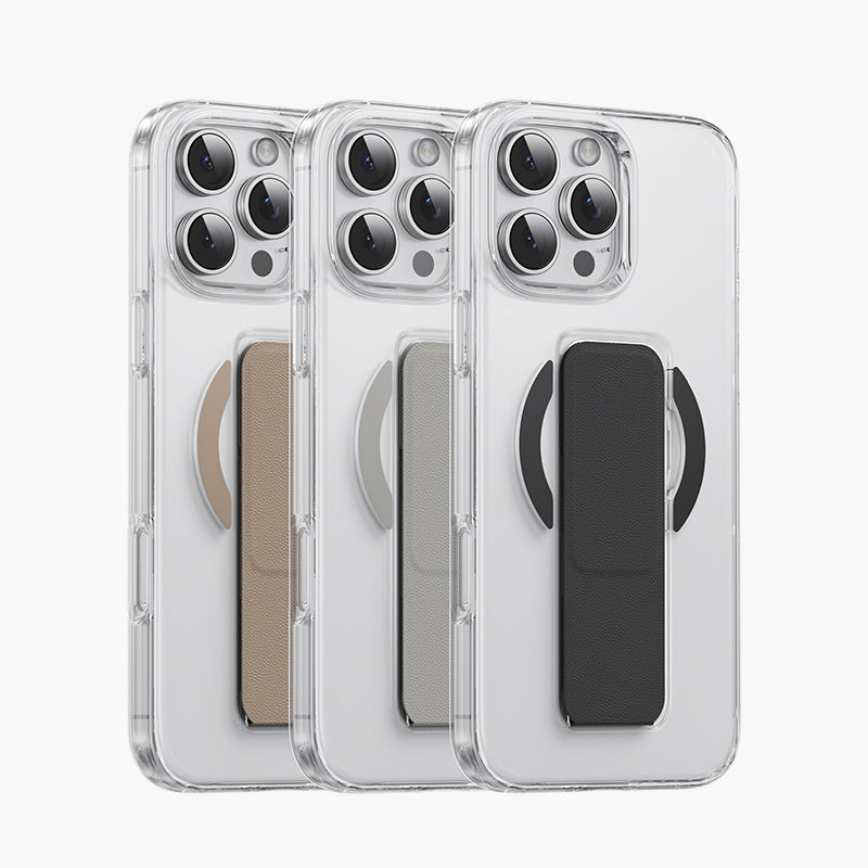 SnapGrip MagSafe Compatible Case For iPhone 16 Series | Leather Grip & Foldable Stand