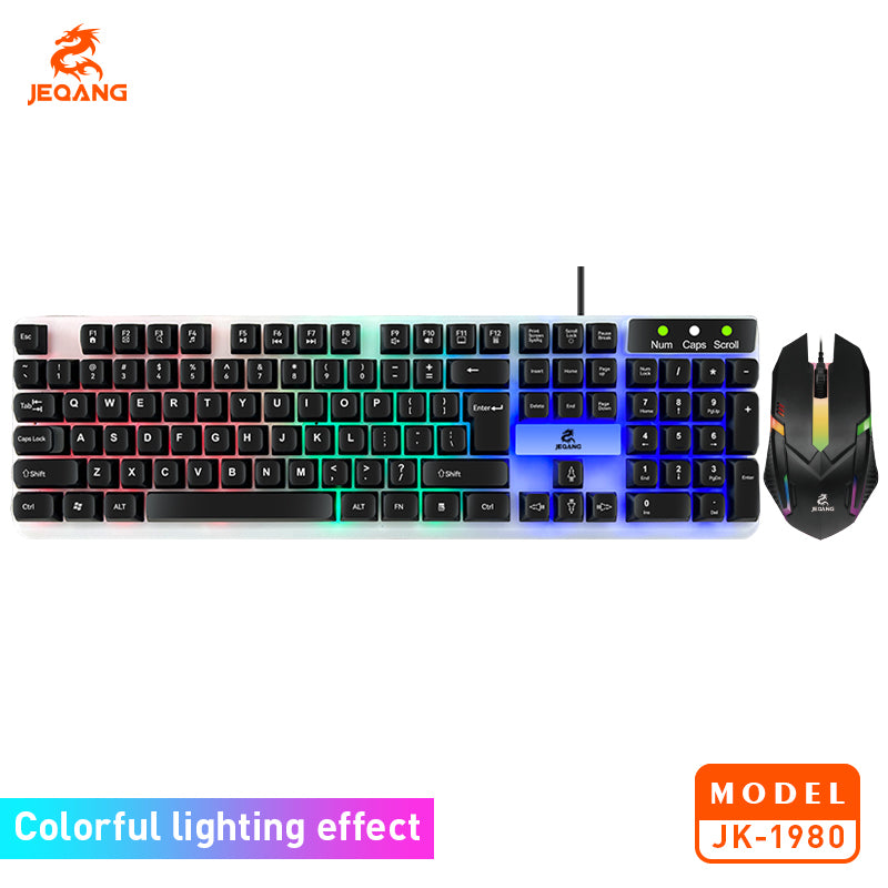 Jeqang RGB Wired Keyboard and Mouse Set New Optical USB Interface Plastic Material