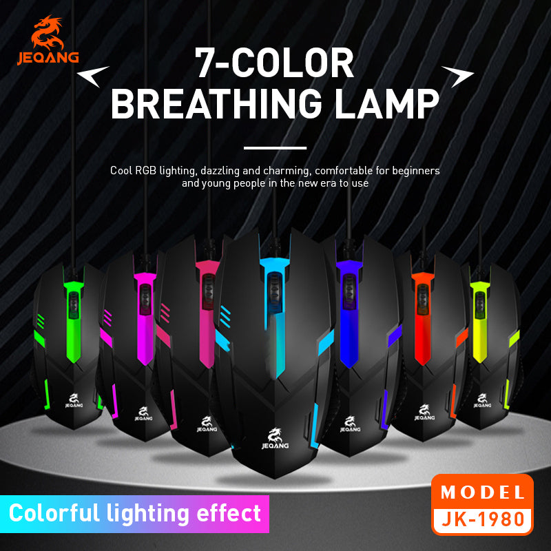 Jeqang RGB Wired Keyboard and Mouse Set New Optical USB Interface Plastic Material