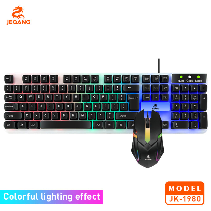 Jeqang RGB Wired Keyboard and Mouse Set New Optical USB Interface Plastic Material