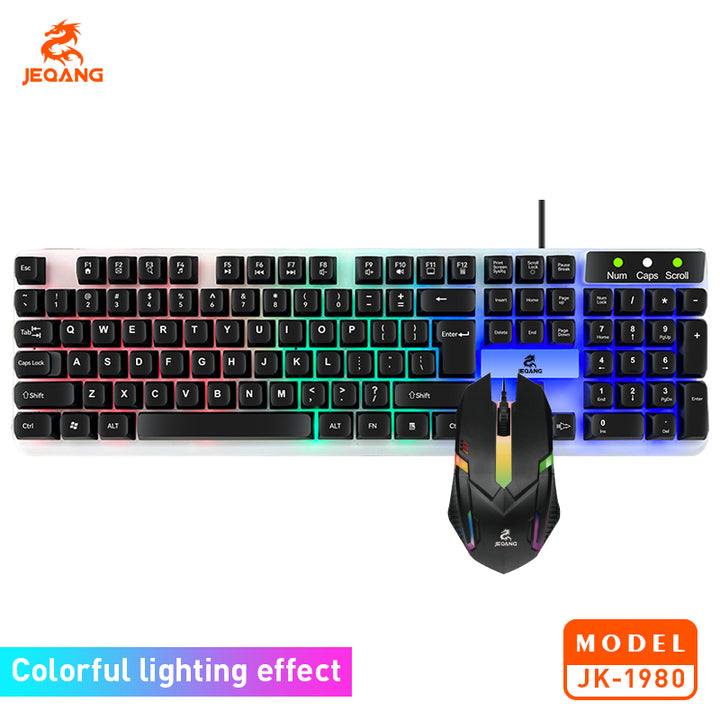 Jeqang RGB Wired Keyboard and Mouse Set New Optical USB Interface Plastic Material