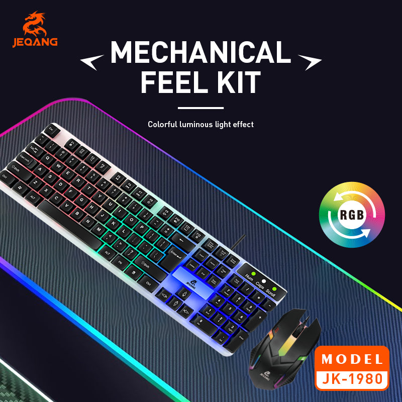 Jeqang RGB Wired Keyboard and Mouse Set New Optical USB Interface Plastic Material