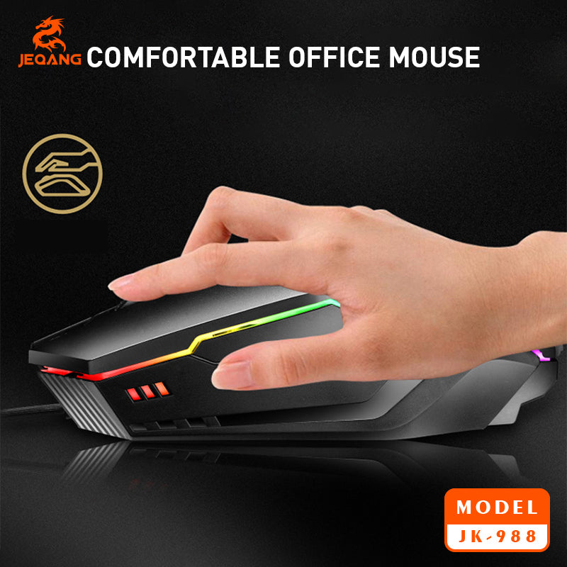 Jeqang RGB Backlit Gaming Combo 4N1 Optical USB Wired Keyboard Mouse Headset Mouse Pad 104 Keys for Desktop Users New