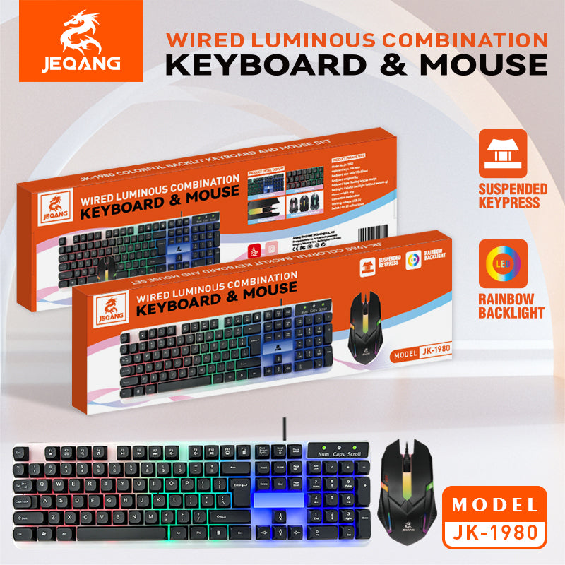Jeqang RGB Wired Keyboard and Mouse Set New Optical USB Interface Plastic Material