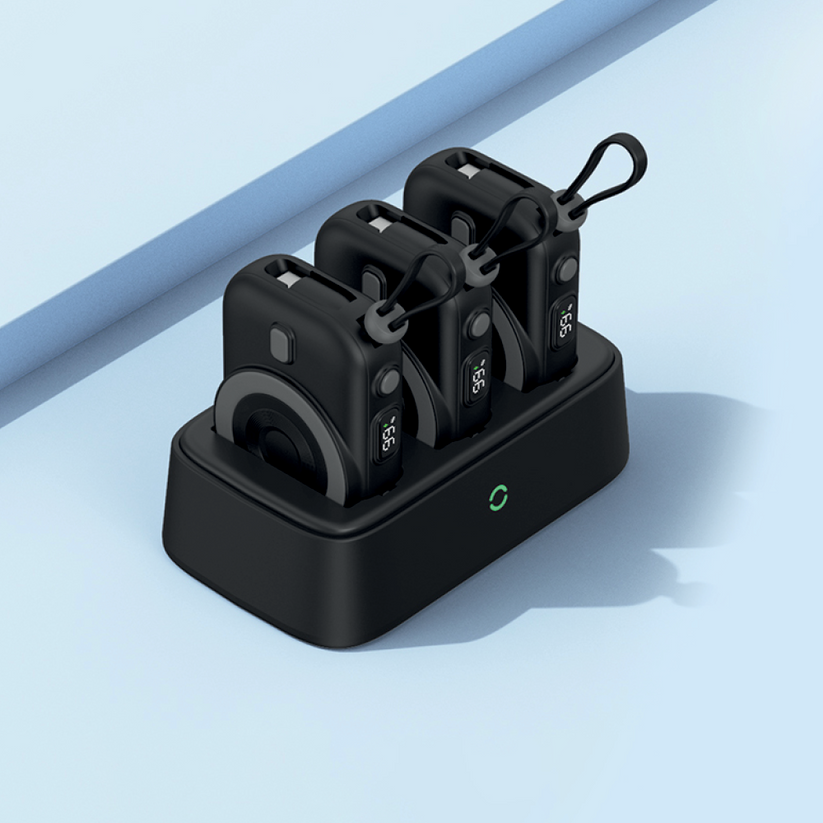 LZEL TrioEnergia Station - Trio 10,000mAh Wireless Power Bank & Charging Dock With Built-in Cable - Black