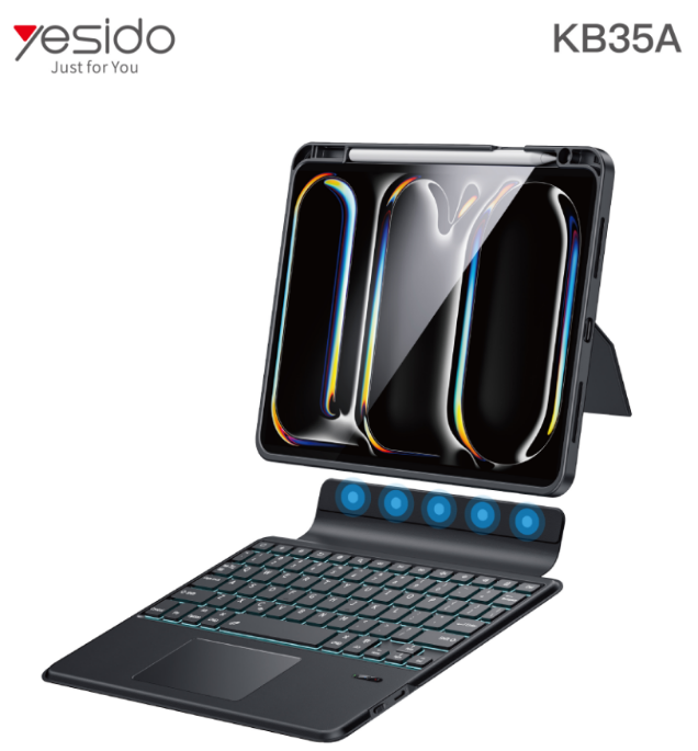 YESIDO iPad Pro 12.9 & Air 13 M2 Keyboard Case - Black